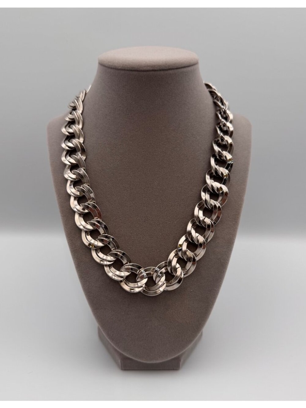 Vintage Monet Heavy Silver Tone Double Curb Chain Necklace 17” Statement